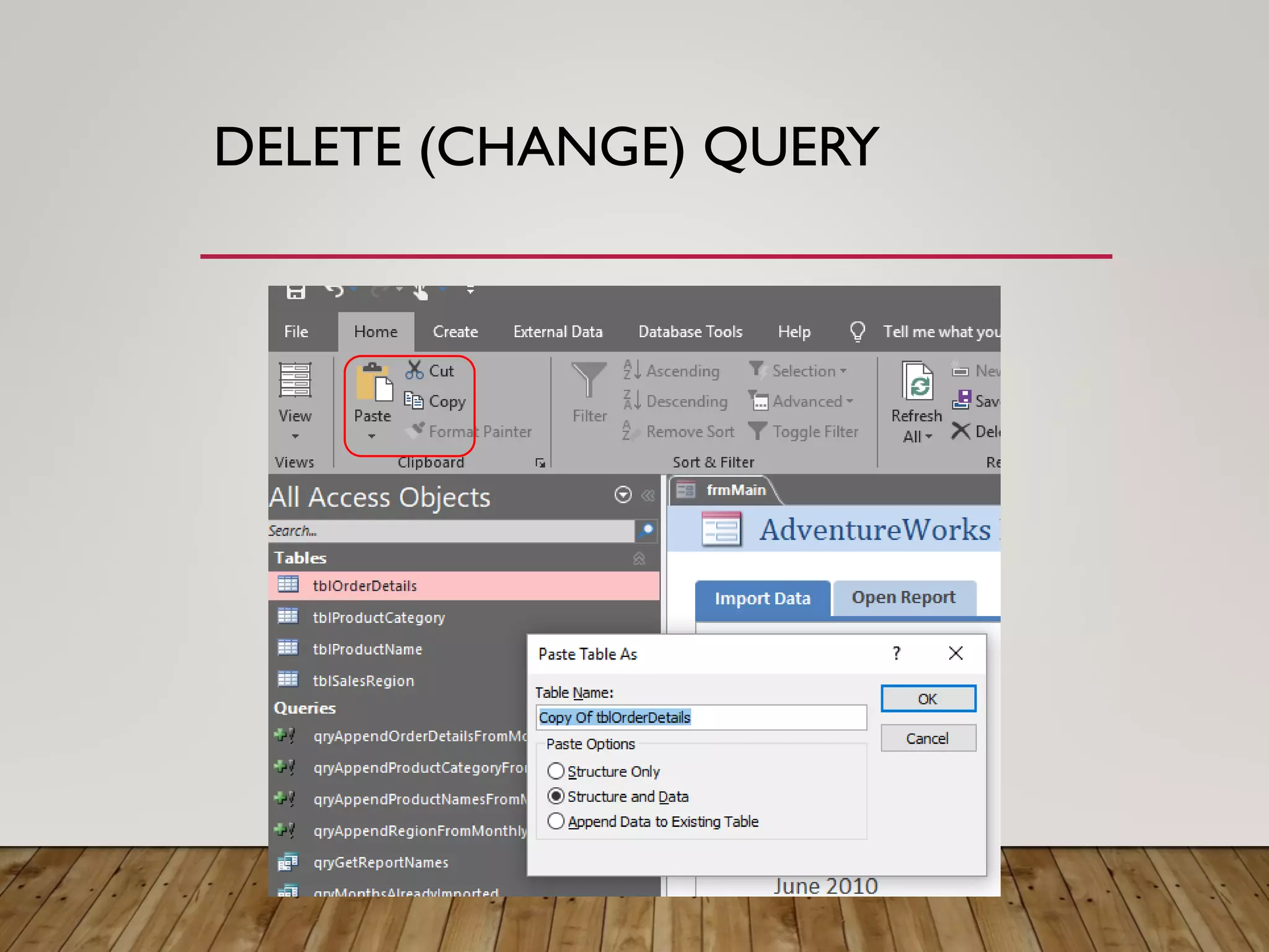 DELETE (CHANGE) QUERY
 