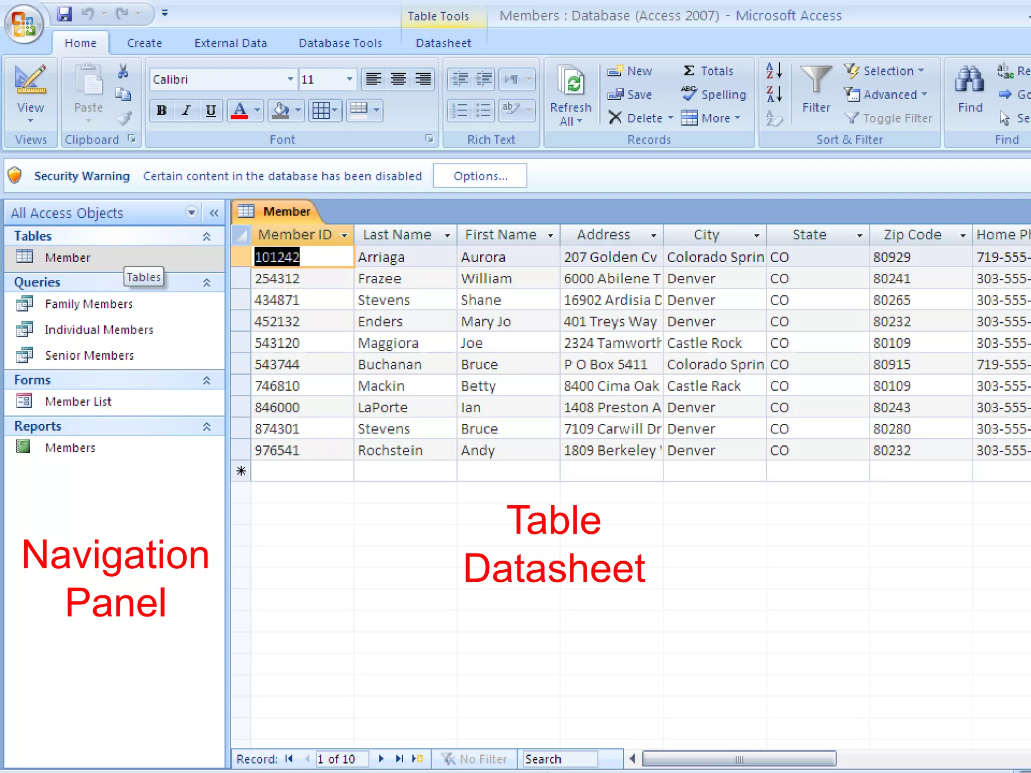 12
Access – Lesson 1




                                 Table
    Navigation                 Datasheet
      Panel

                    Microsoft Office 2007: Introductory   Pasewark & Pasewark
 