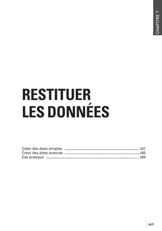 CHAPITRE 7

RESTITUER
LES DONNÉES
Créer des états simples .......................................................................................... 451
Créer des états avancés .......................................................................................... 482
Cas pratique ................................................................................................................. 485

449

 