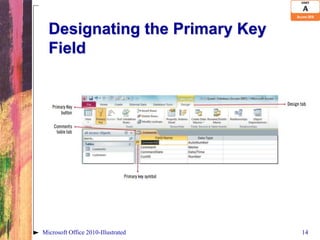 Designating the Primary Key
  Field




Microsoft Office 2010-Illustrated   14
 