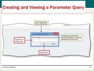 Querying a Database 16
Creating and Viewing a Parameter Query
 