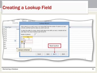Maintaining a Database 25
Creating a Lookup Field
 