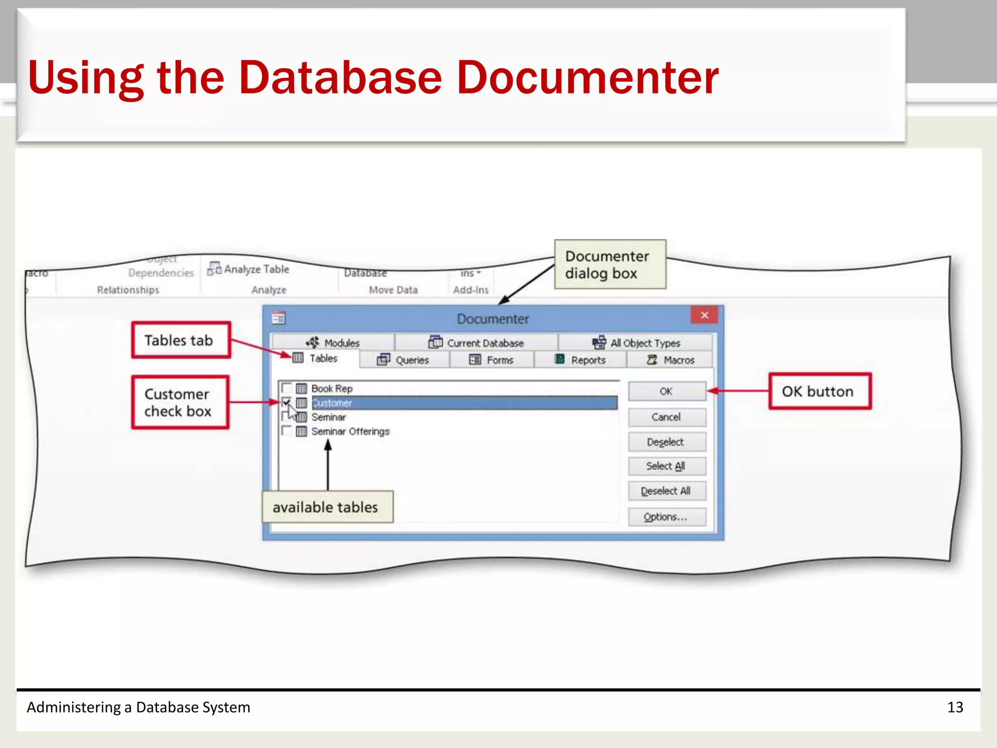 Administering a Database System 13
Using the Database Documenter
 