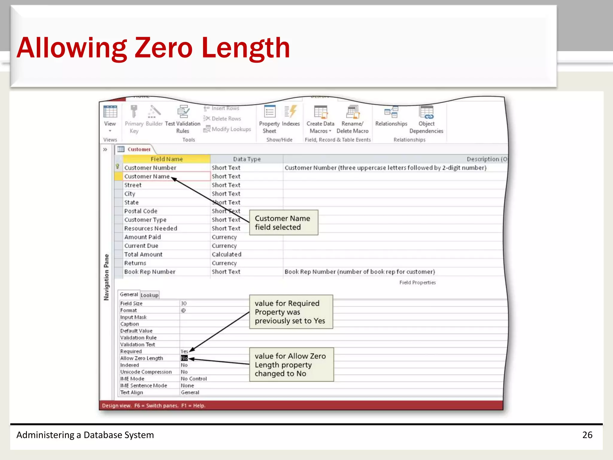 Administering a Database System 26
Allowing Zero Length
 