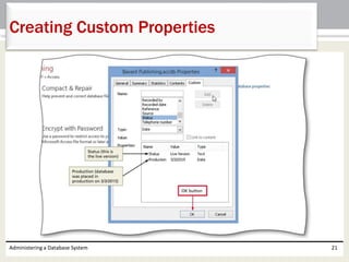 Administering a Database System 21
Creating Custom Properties
 