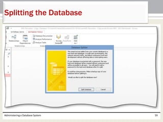 Administering a Database System 59
Splitting the Database
 