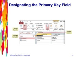 Designating the Primary Key Field
Microsoft Office 2013-Illustrated 14
 