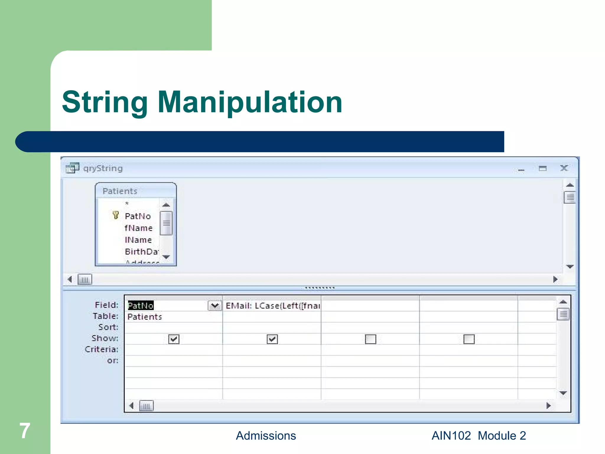 String Manipulation Admissions AIN102  Module 2 