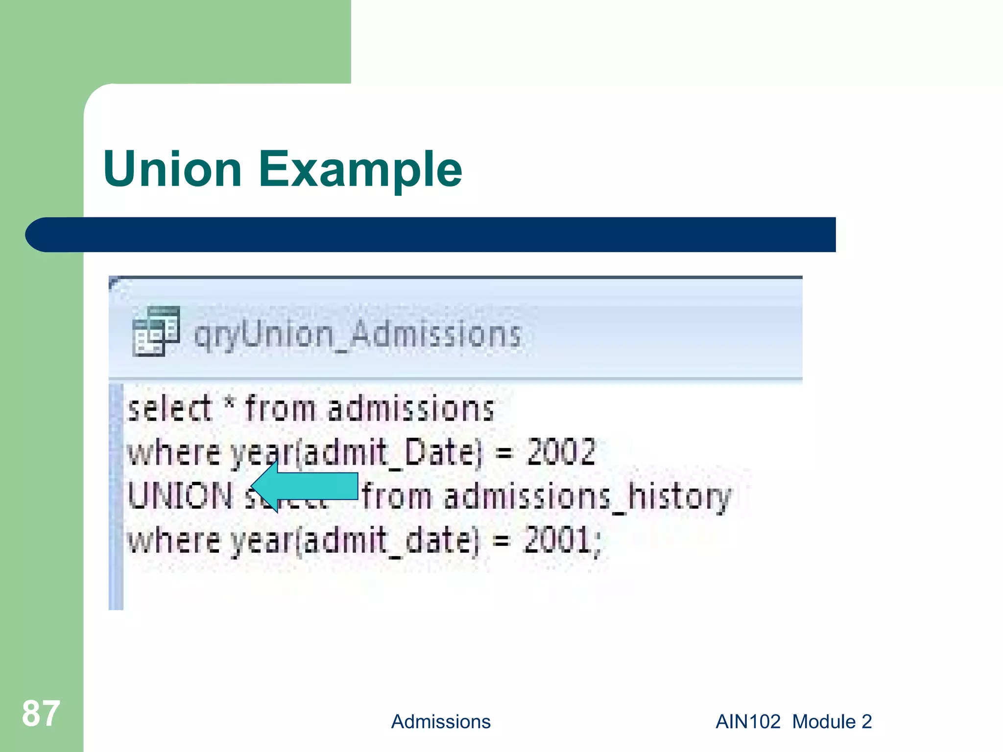 Union Example Admissions AIN102  Module 2 