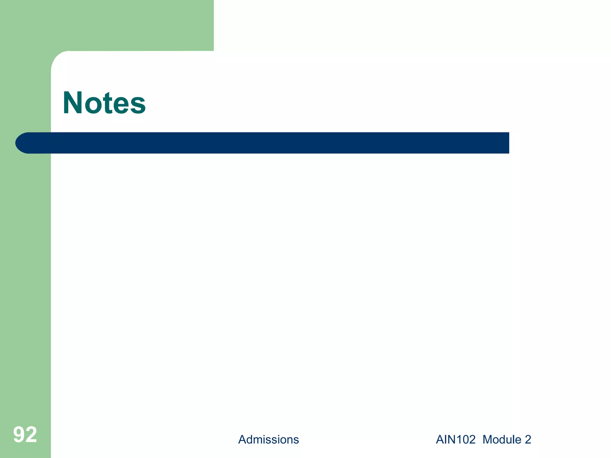 Notes Admissions AIN102  Module 2 