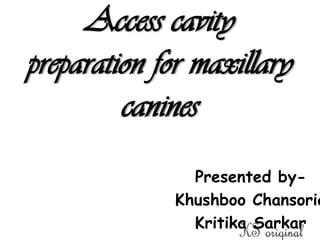 Access cavity
preparation for maxillary
         canines
               Presented by-
             Khushboo Chansoria
               Kritika Sarkar
 