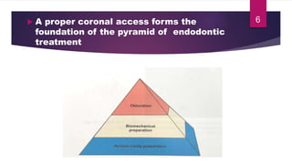  A proper coronal access forms the
foundation of the pyramid of endodontic
treatment
6
 