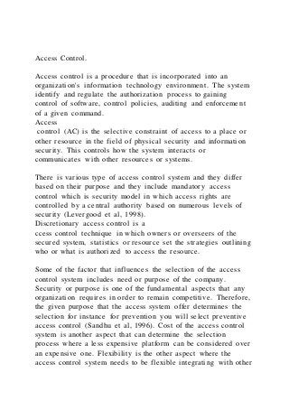 Access Control.Access control is a procedure that is incorpora | PDF