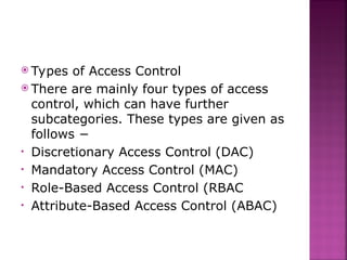 Type Assess Control Access Control in Cyber Security by Dr.Purushottam Petare | PPT