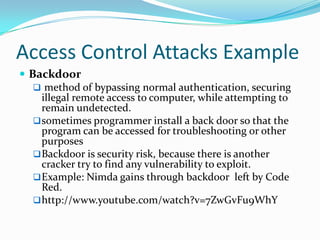 Access control attacks by nor liyana binti azman | PPT | Free Download
