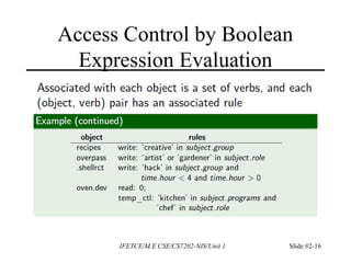 Access Control by Boolean
Expression Evaluation
IFETCE/M.E CSE/CS7202-NIS/Unit 1 Slide #2-16
 