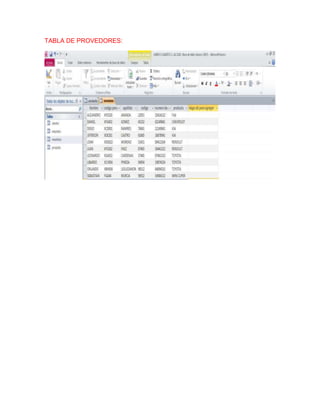 TABLA DE PROVEDORES:
 