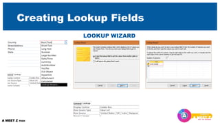 Creating Lookup Fields
LOOKUP WIZARD
 