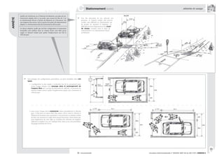 811
circulaire interministérielle n° DGUHC 2007-53 du 30/11/07 | ANNEXE 8® : recommandé
Qu’elle soit à l’extérieur ou à l’intérieur du bâtiment, une place de sta-
tionnement adaptée doit se raccorder sans ressaut de plus de 2 cm
au cheminement d’accès à l’entrée du bâtiment ou à l’ascenseur. Sur
une longueur d’au moins 1,40 m à partir de la place de stationnement
adaptée, ce cheminement doit être horizontal au dévers près.
Les places adaptées, quelle que soit leur configuration et notamment
lorsqu’elles sont réalisées dans un volume fermé, sont telles qu’un
usager en fauteuil roulant peut quitter l’emplacement une fois le
véhicule garé.
ARRÊTÉ
Une fois descendue de son véhicule, une
personne en fauteuil roulant doit pouvoir
accéder sans difficulté au cheminement qui
lui permet de rejoindre le bâtiment. La
difficulté provient fréquemment d’un écart
de niveau (ressaut) entre la place de
stationnement et le cheminement d’accès
au bâtiment.
R. 111-19-2 | article 3
| Stationnement (suite)
C
Sans préjuger des configurations particulières, on peut considérer deux cas
types :
1. (configuration la plus simple, à rechercher lors de la conception) pour
sortir, l’usager dispose d’un passage dans le prolongement de
l’espace libre qui a permis de descendre du véhicule : la personne en
fauteuil roulant pourra quitter l’emplacement adapté sans contourner le
véhicule garé
2. pour sortir, l’usager devra contourner même partiellement le véhicule
garé : il faut alors un espace libre d’au moins 1,20 m entre le véhicule et
l’élément de fermeture pour permettre à une personne en fauteuil roulant
de faire une manœuvre à angle droit jusqu’à l’ouverture. Etant donné que
pour l’application de cette règle on considère des véhicules de longueur
inférieure ou égale à 5 m, ceci implique donc, dans ce cas, une profondeur
de garage minimale de 6,20 m
atteinte et usage
 