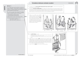 816
circulaire interministérielle n° DGUHC 2007-53 du 30/11/07 | ANNEXE 8® : recommandé
L’escalier est un élément des circulations
communes, il doit donc au minimum présenter
à hauteur des épaules la même largeur que les
autres circulations, afin de pouvoir s’y croiser.
Dans le cas d’un escalier encloisonné, la largeur
de 1,20 m imposée entre mains courantes conduit
à une largeur entre parois de 1,40 m. Dans le cas
où un garde-corps tient lieu de main courante, la
largeur de l’emmarchement peut être légèrement
inférieure à 1,40 m, mais le passage mesuré à
hauteur des épaules sera suffisant.
Article 7-1
I. - Les escaliers doivent pouvoir être utilisés en sécurité par les
personnes handicapées y compris lorsqu’une aide appropriée est
nécessaire. La sécurité des personnes doit être assurée par des
aménagements ou équipements facilitant notamment le repérage des
obstacles et l’équilibre tout au long de l’escalier.
II. - À cette fin, les escaliers ouverts au public dans des conditions
normales de fonctionnement doivent répondre aux dispositions
suivantes, que le bâtiment comporte ou non un ascenseur :
1° Caractéristiques dimensionnelles
La largeur minimale entre mains courantes doit être de 1,20 m.
Les marches doivent répondre aux exigences suivantes :
hauteur inférieure ou égale à 16 cm ;
largeur du giron supérieure ou égale à 28 cm.
•
•
ARRÊTÉ
R. 111-19-2 | article 7-1
| Circulations intérieures verticales | escaliers
F1 dimensions
Ces exigences concernent tous les escaliers desservant des locaux ouverts au public. Les escaliers desservant uniquement des
locaux techniques ne sont pas concernés.
De nombreuses personnes à mobilité réduite mais e se déplaçant pas en fauteuil roulant peuvent être amenées à emprunter un escalier
même s’il existe un ascenseur (par exemple en cas de panne de celui-ci). Pour celles-ci comme pour celles atteintes de déficience visuelle,
il est important que l’escalier présente des caractéristiques d’accessibilité et de sécurité minimales (marches correctement dimensionnées,
mains courantes bien conçues, dispositif d’éveil de vigilance en haut de l’escalier, etc.). Ses dimensions permettent qu’une personne en
fauteuil roulant puisse y être portée, pour rendre des visites, ou suite à une immobilisation temporaire.
suite de l’article 7-1
® Pour le confort d’usage d’un escalier :
la hauteur des marches (h) et le giron (g) doivent respecter la relation de Blondel, basée
sur l’amplitude du pas moyen : 60 cm <2 h + g < 64 cm
il est fortement recommandé que toutes les marches d’un même escalier aient la même
hauteur
L’exigence portant sur la largeur du giron est destinée d’une part à permettre un appui
complet du pied sur la marche et d’autre part à limiter la pente de l’escalier pour prévenir
les risques de chutes et les situations de vertige. Dans le cas de marches non parallèles
(escaliers hélicoïdaux ou balancés), la largeur minimale de giron, permettant à une personne
d’emprunter l’escalier en sécurité en se tenant du côté le plus favorable, sera mesurée à 0,50 m
du mur extérieur. Cette exigence n’est qu’un minimum et ne se substitue pas aux règles de
l’art ou aux règles de sécurité qui peuvent être plus exigeantes.
Le giron se mesure à l’aplomb du nez de marche ou du plancher supérieur.
•
•
 