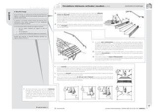 817
circulaire interministérielle n° DGUHC 2007-53 du 30/11/07 | ANNEXE 8® : recommandé
2° Sécurité d’usage
En haut de l’escalier, un revêtement de sol doit permettre l’éveil de la
vigilance à une distance de 0,50 m de la première marche grâce à un
contraste visuel et tactile.
La première et la dernière marches doivent être pourvues d’une
contremarche d’une hauteur minimale de 10 cm, visuellement
contrastée par rapport à la marche.
Les nez de marches doivent répondre aux exigences suivantes :
être de couleur contrastée par rapport au reste de
l’escalier ;
être non glissants ;
ne pas présenter de débord par rapport à la contremarche.
L’escalier doit comporter un dispositif d’éclairage répondant aux
exigences définies à l’article 14.
•
•
•
ARRÊTÉ
R. 111-19-2 | article 7-1
| Circulations intérieures verticales | escaliers (suite)
F1 contraste et éclairage
® L’éveil de la vigilance d’une personne mal ou non voyante peut être obtenu par différents
moyens ou dispositifs, notamment un simple changement de texture du revêtement de sol.
La norme Afnor NFP 98-351 définit un type de bande d’éveil de vigilance dont la mise en œuvre
s’impose en bordures de quais ferroviaires et aux abaissements de trottoirs face à des traversées
de rues protégées pour les piétons. Si la décision d’équiper le haut d’un escalier d’une telle bande
d’éveil de vigilance est prise par un maître d’ouvrage, il est important que son implantation soit
conforme à la norme.
® Quel que soit le moyen d’éveil de vigilance retenu, il convient qu’il soit conçu et mis en œuvre
de façon homogène pour tous les escaliers du même bâtiment. De plus, son relief ne devra pas
créer de risque de chute.
suite de l’article 7-1
Un escalier sans contremarches peut présenter des qualités spatiales intéressantes (légèreté,
transparence, échappées visuelles, …). Il est susceptible en revanche d’accroître les risques de chute si
l’onnégligecertainspointsdeconception.Ainsi,afindeprévenirlespersonnesaveuglesoumalvoyantes
du début et de la fin de chaque volée, il est obligatoire que la première et la dernière marches soient
munies d’une contremarche qui ne soit pas nécessairement fermée mais qui présentera une hauteur
d’au moins 10 cm depuis le plancher ou la marche inférieure.
® Il est rappelé que le règlement de sécurité des ERP impose pour des escaliers de ce type situés à
l’intérieur un recouvrement de 5 cm entre marches. Cette disposition est à recommander pour les
escaliers extérieurs.
® Il faut veiller à maîtriser les risques d’éblouissement à travers les marches, notamment dans le
cas où une source d’éclairage naturel ou artificiel importante est présente derrière l’escalier (présence,
par exemple, de grandes baies vitrées derrière l’escalier).
Un bon contraste entre les nez de marche et les revêtements de sol des marches et du palier est fondamental pour
permettre une perception correcte de la géométrie et des extrémités de l’escalier. Il est conseillé de jouer sur des
oppositions de couleur ou de ton, ou sur des effets d’éclairage appropriés. Une bonne visibilité de la première marche
dans le sens de la descente est particulièrement importante.
Doivent donc être proscrits tous les matériaux polis ne comportant ni traitement de surface ni élément anti-dérapant
rapporté (notamment béton, pierre, métal, verre polis).
Dans le sens montant, le nez de marche ne doit pas créer d’obstacle aux personnes qui ont des difficultés de
déambulation et dont les pieds s’écartent peu de la contre-marche. Afin d’éviter les risques que le pied “accroche”, le
débord ne doit pas excéder une dizaine de millimètres.
Par mesure d’économie, il peut être utile de fractionner
l’éclairage d’une cage d’escalier. Ceci est compatible avec
les exigences d’éclairement qui doivent être satisfaites, à
condition que l’usager soit toujours, dans le sens de la montée
comme dans celui de la descente, en zone éclairée pour
déclencher manuellement ou par détection l’éclairage de la
zone suivante.
 