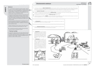 84
circulaire interministérielle n° DGUHC 2007-53 du 30/11/07 | ANNEXE 8® : recommandé
Article 2
I. - Un cheminement accessible doit permettre d’accéder à l’entrée
principale, ou à une des entrées principales, des bâtiments depuis
l’accès au terrain. Le choix et l’aménagement de ce cheminement sont
tels qu’ils facilitent la continuité de la chaîne du déplacement avec
l’extérieur du terrain. Le cheminement accessible doit être le che-
minement usuel, ou l’un des cheminements usuels.
Le cheminement accessible permet notamment à une personne ayant
une déficience visuelle ou auditive de se localiser, s’orienter et attein-
dre le bâtiment en sécurité et permet à une personne ayant une défi-
cience motrice d’accéder à tout équipement ou aménagement donné
à l’usage. Les caractéristiques d’un cheminement accessible sont dé-
finies au II ci-après.
Lorsqu’il existe plusieurs cheminements, les cheminements accessi-
bles sont signalés de manière adaptée. Les principaux éléments struc-
turants du cheminement doivent être repérables par les personnes
ayant une déficience visuelle.
Lorsque le cheminement courant se fait par un plan incliné, celui-ci
doit offrir des caractéristiques minimales définies au II ci-après.
II. - Les cheminements extérieurs accessibles aux personnes handica-
pées doivent répondre aux dispositions suivantes :
1° Repérage et guidage
Une signalisation adaptée doit être mise en place à l’entrée du terrain
de l’opération, à proximité des places de stationnement pour le pub-
lic, ainsi qu’en chaque point du cheminement accessible où un choix
d’itinéraire est donné à l’usager. Les éléments de signalisation doivent
répondre aux exigences définies à l’annexe 3.
ARRÊTÉ
La loi impose le respect de la chaîne de déplacement notamment entre le cadre bâti, la voirie et les espaces publics. Pour les usagers piétons, la liaison
avec les espaces accessibles extérieurs au terrain ou les équipements utiles tels que les stations d’arrêt de transports en commun accessibles est importante,
de même que la proximité et les modalités de raccordement de l’entrée sur le terrain de l’opération à un passage protégé sur la voirie publique.
En cas d’opération d’ensemble regroupant plusieurs bâtiments, l’accès au terrain est celui concernant l’opération d’ensemble.
® Si l’opération se raccorde à son environnement urbain par plusieurs accès, il est souhaitable, dans la mesure du possible, de disposer d’un cheminement
accessible vers le bâtiment depuis chaque entrée principale du terrain d’assiette de l’opération.
® Il est préférable que le cheminement accessible soit le même pour tous, valides ou non.
® Lorsque le cheminement accessible est doublé par un autre cheminement, il est souhaitable que ce dernier respecte au moins les exigences concernant la
sécurité d’usage définies au II - 3°, en particulier celles pour les personnes aveugles ou malvoyantes.
La signalisation a pour but de repérer
les bâtiments ou les entrées de bâtiment
lorsqu’une entrée de terrain ou un espace
de stationnement dessert plusieurs bâti-
ments ou entrées de bâtiment. La défini-
tion ainsi que les caractéristiques d’une
signalisation adaptée sont données en
annexe.
La signalisation doit permettre à un
visiteur malvoyant ou ayant des dif-
ficultés de compréhension d’identifier
aisément le bâtiment vers lequel il veut
se diriger, depuis la rue si l’entrée du
bâtiment donne sur une rue ou depuis
l’entrée du terrain si l’accès au bâtiment se
fait par un cheminement à l’intérieur de
la parcelle. Une signalétique en relief, en
braille ou sonore à destination des visit-
eurs aveugles pourra également être mise
en place.
Un aménagement peut être une partie non construite, comme un cheminement ou un espace vert
aménagé, dans la mesure où il est accessible aux usagers.
suite de l’article 2
R. 111-19-2 | article 2
| Cheminements extérieurs
B repérage et guidage
Parmi les éléments structurants d’un cheminement, on peut citer par exemple : les ressauts, les rétré-
cissements ponctuels, les plans inclinés, les emmarchements, les portillons.
 