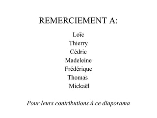 REMERCIEMENT A: Loïc Thierry Cédric Madeleine Frédérique Thomas  Mickaël Pour leurs contributions à ce diaporama 