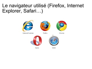 Le navigateur utilisé (Firefox, Internet Explorer, Safari…) 