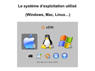 Le système d’exploitation utilisé    (Windows, Mac, Linux…) 