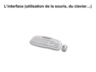 L’interface (utilisation de la souris, du clavier…) 