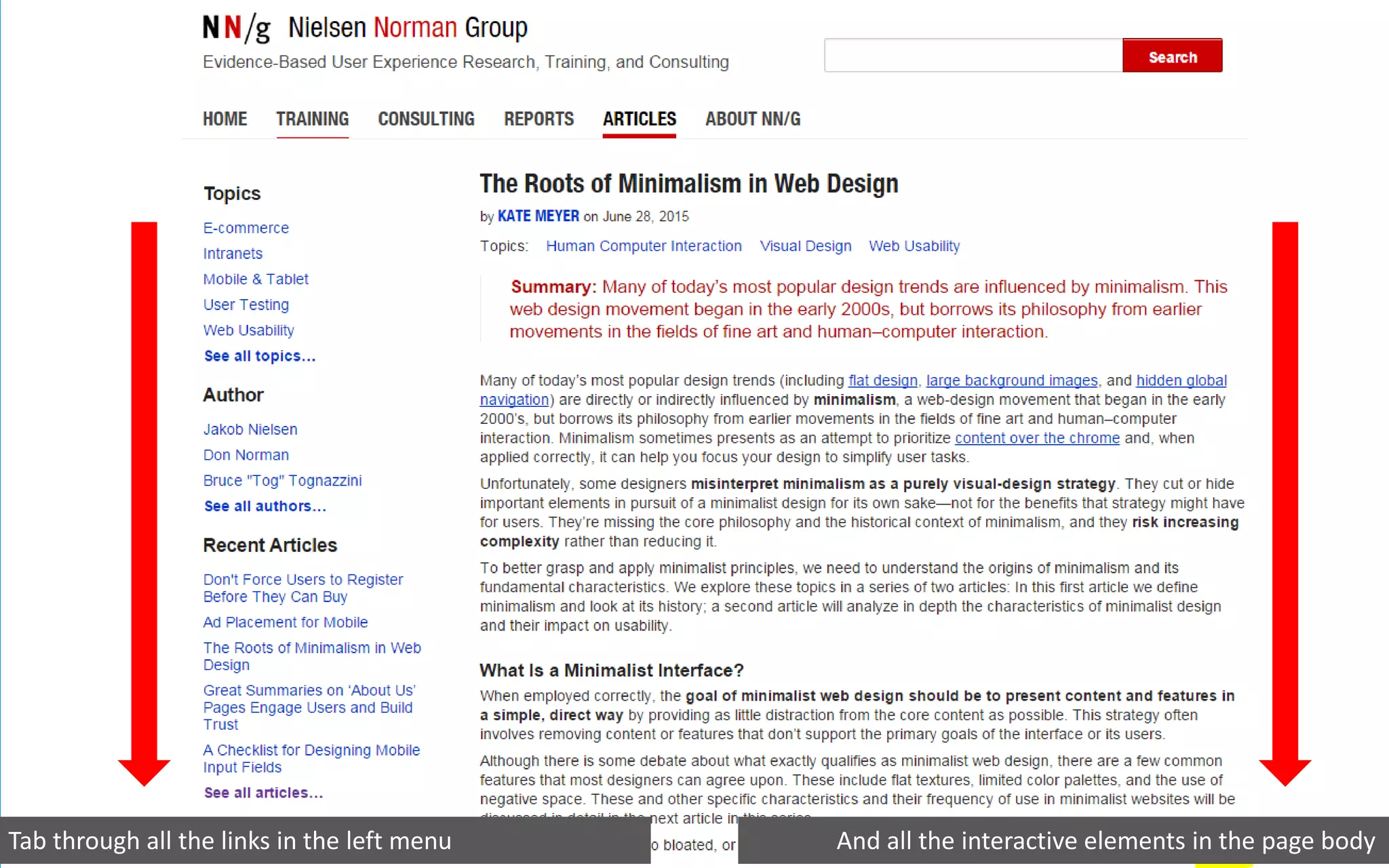 Tab through all the links in the left menu And all the interactive elements in the page body
 