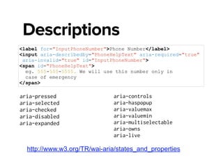 It's just HTML!
.elem[aria-hidden = "false"] {
display: block;
}
!
.elem[aria-invalid ="true"] {
background: red;
}
!
.elem[aria-selected = "true"] {
border: green;
}
The more you know
 