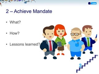 2 – Achieve Mandate
• What?
• How?
• Lessons learned?
 