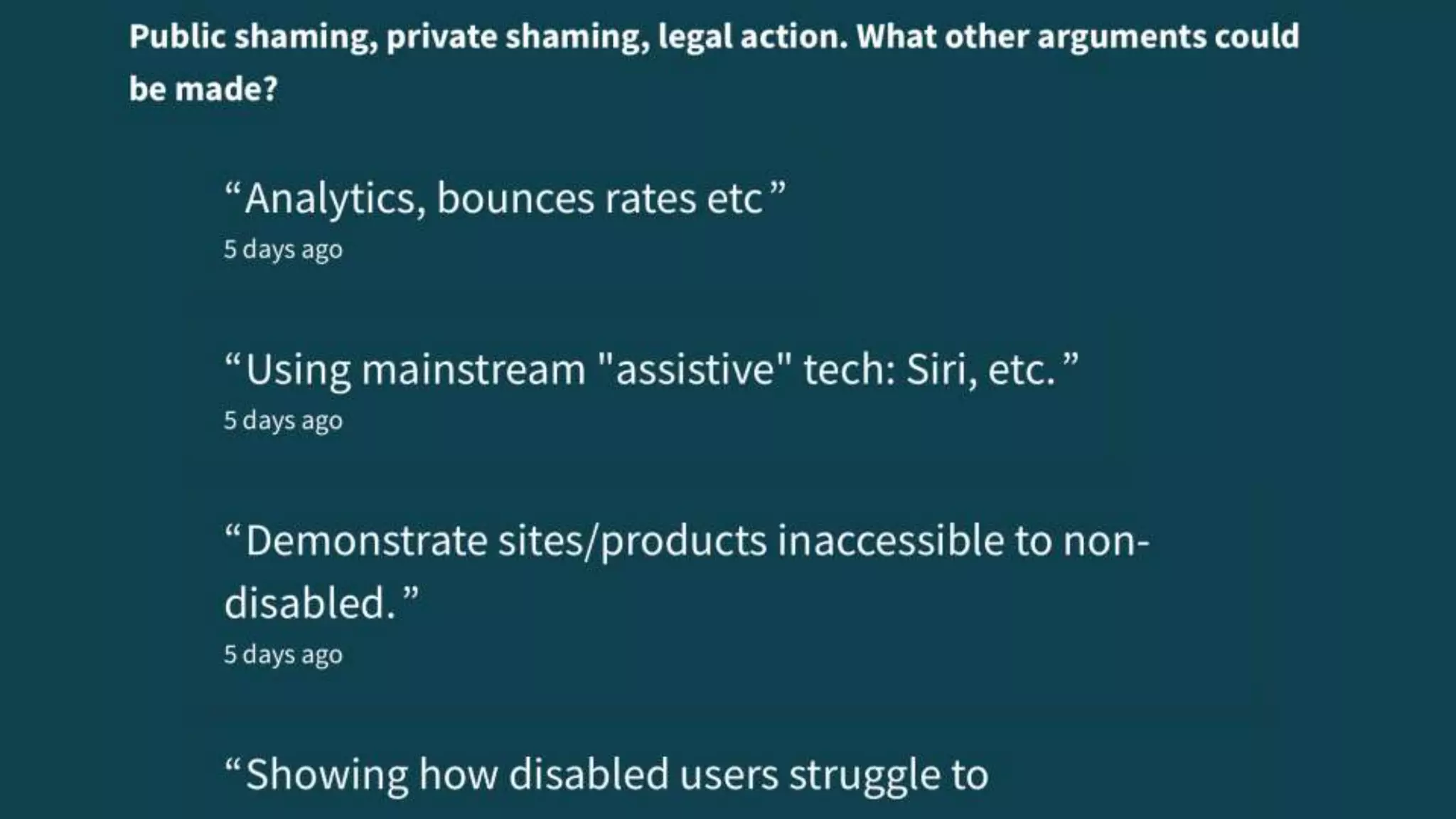 Sample Accessibility Attributes
• 3.2.4 Consistent Identification: Components that have
the same functionality within a set of Web pages are
identified consistently.
• 3.3.2 Labels or instructions: Labels or instructions are
provided when content requires user input.
Web Content Accessibility Guidelines (WCAG) 2.0, uxfor.us/accessguides
 