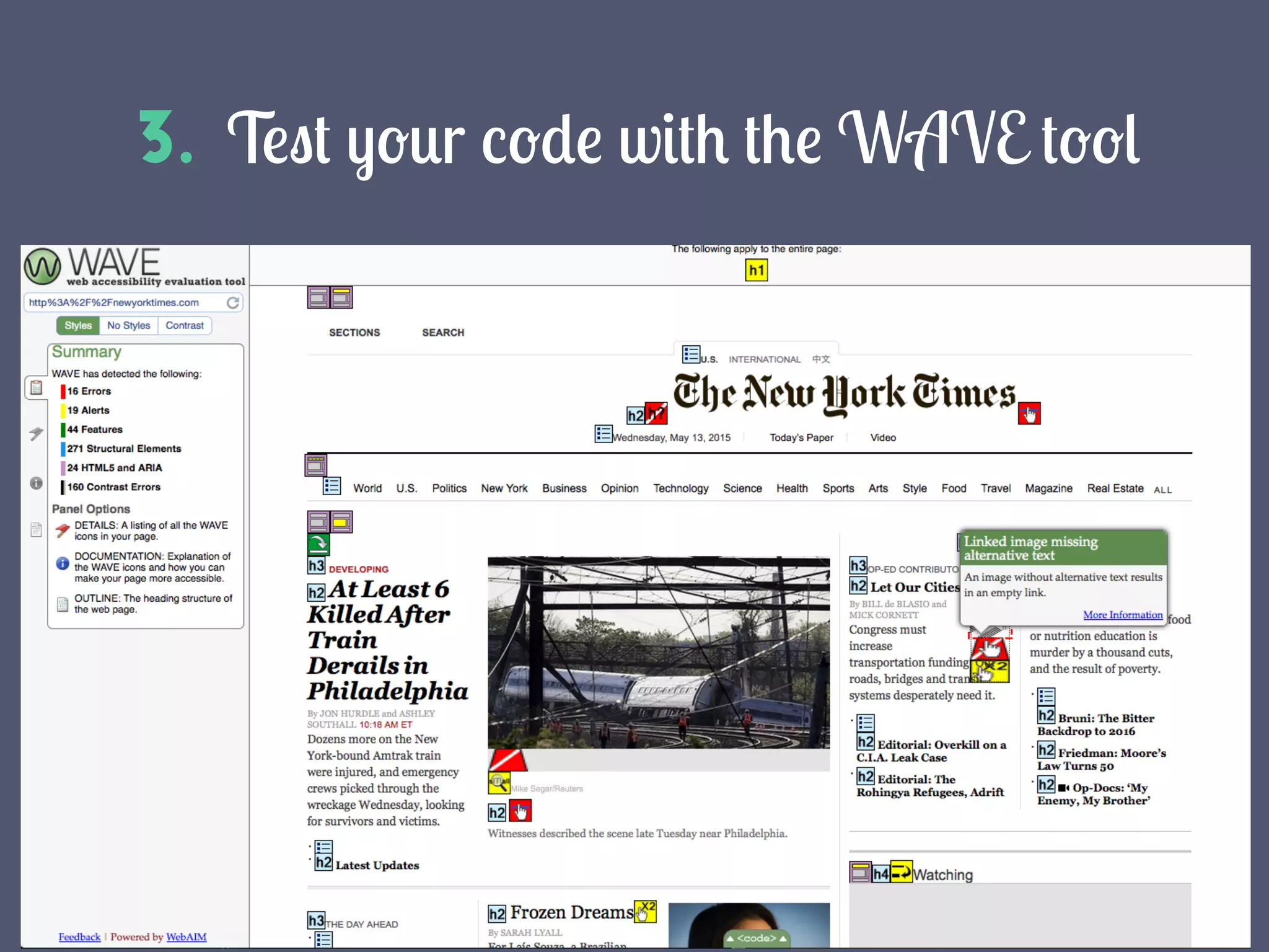 4. Test your code with the WAVE tool
 