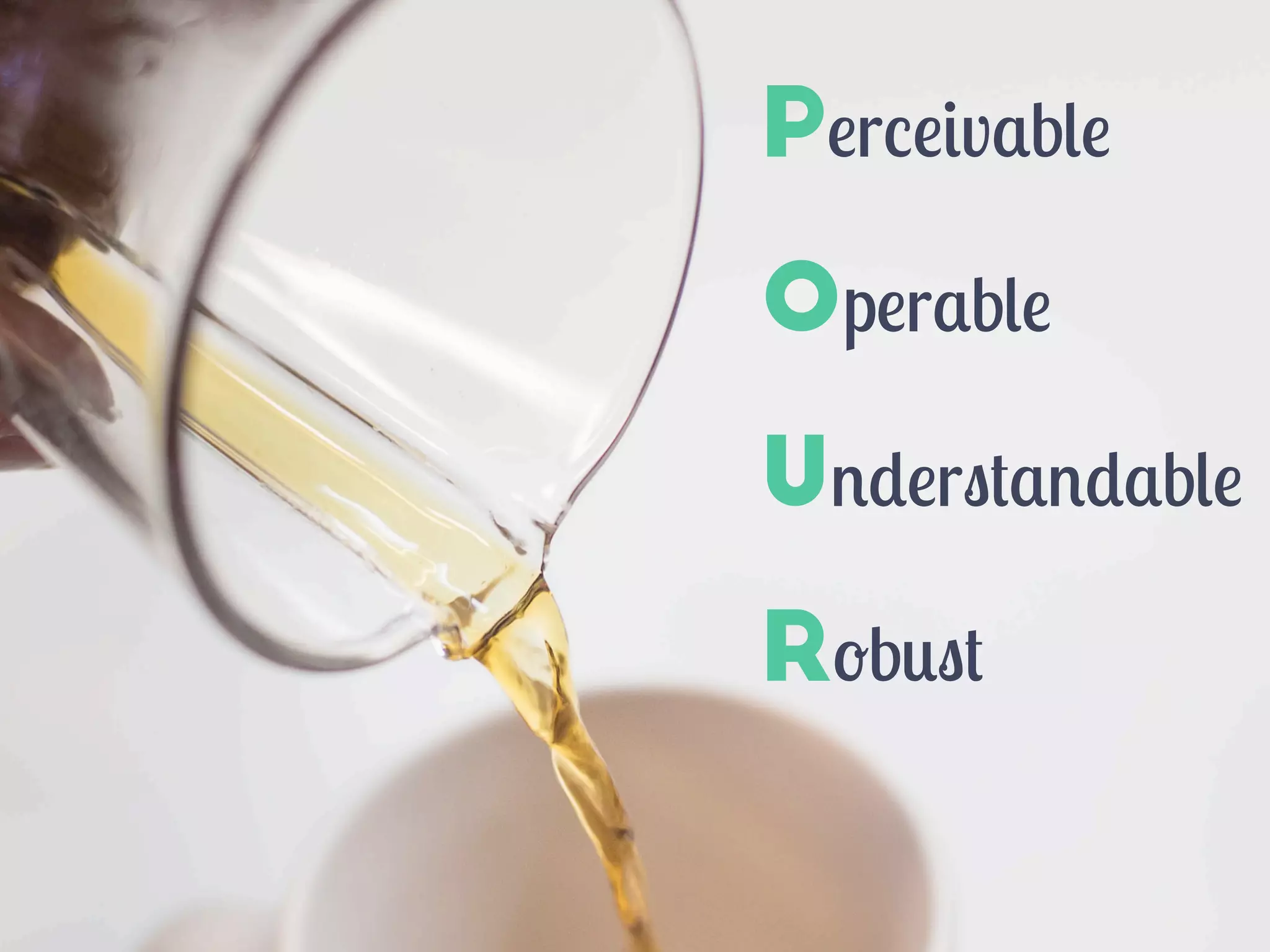 Perceivable
Operable
Understandable
Robust
 