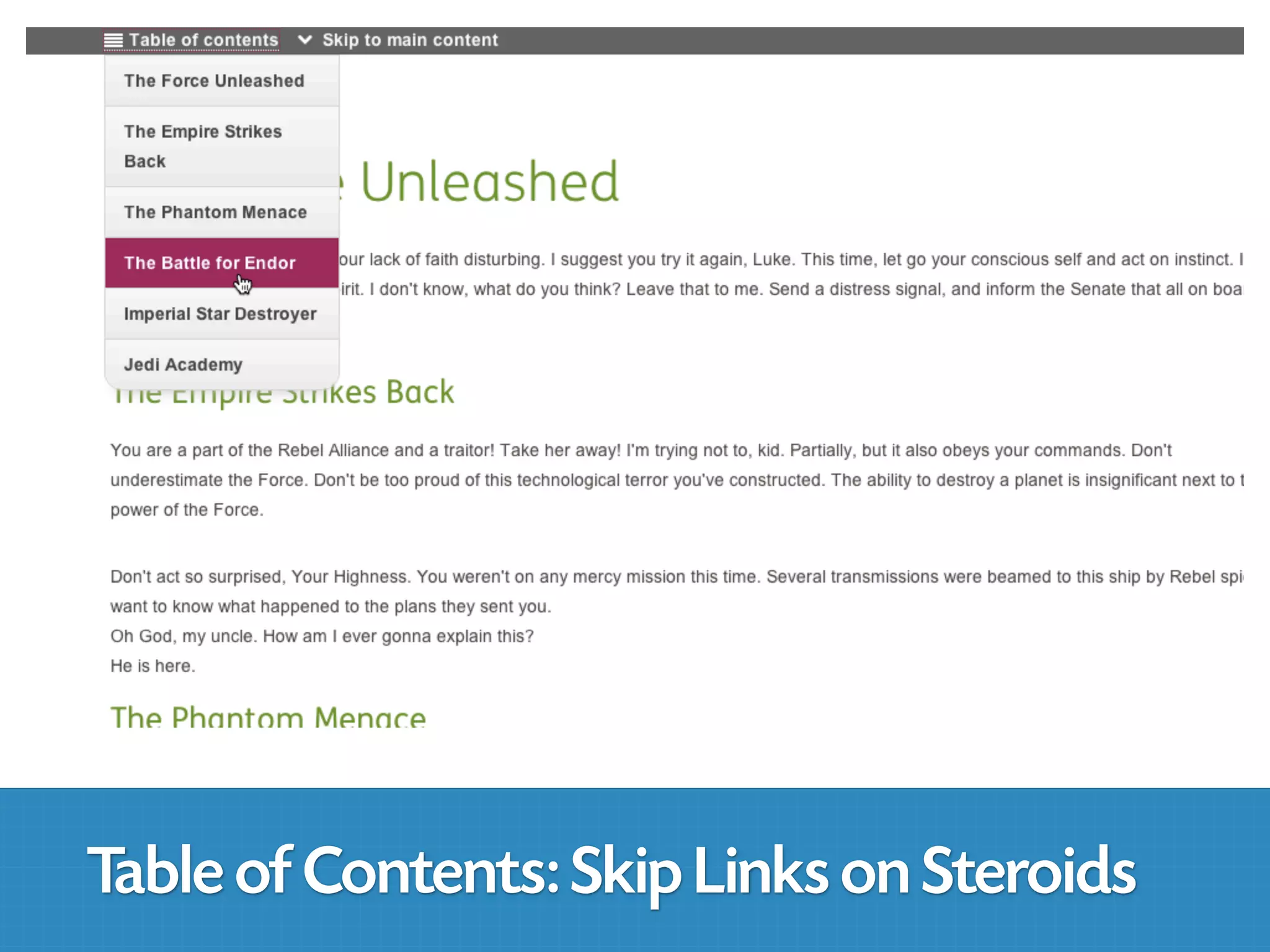 Table of Contents: Skip Links on Steroids
 