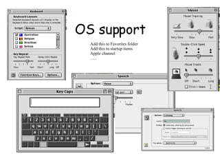 OS support Add this to Favorites folder Add this to startup items Apple channel ….. 