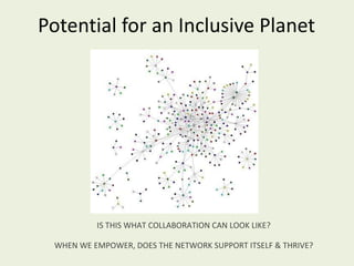 Potential for an Inclusive Planet IS THIS WHAT COLLABORATION CAN LOOK LIKE? WHEN WE EMPOWER, DOES THE NETWORK SUPPORT ITSELF & THRIVE? 