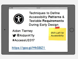 Techniques to Define
Accessibility Patterns and
Testable Requirements During
Early Design
 