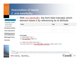12
How screen readers
navigate web forms?
• Screen readers inform users when they
have entered into a form “Forms Mode” by
playing a sound
• In “Forms Mode” :
• User can edit input fields and interact with form
elements
• User generally navigate through a form using the TAB
key for next control and SHIFT+TAB for previous
control
• Demos of today are done using JAWS 17
Reference:
Freedom Scientific. Using Forms with JAWS and MAGic L. Retrieved from http://www.freedomscientific.com/Training/Surfs-Up/Forms.htm
WebAIM. Creating Accessible Forms. Retrieved from http://webaim.org/techniques/forms/
@RubysDo “Accessible & Usable Web Forms. Your How To Guide!” http://bit.do/webforms
 