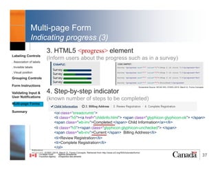 37
Validating Input &
User Notification
• Validating Input
• User Notifications
Labeling Controls
. Association of labels
. Invisible labels
. Visual position
Grouping Controls
Form Instructions
Validating Input &
User Notifications
Multi-page Forms
Dialog Boxes
Summary
@RubysDo “Accessible & Usable Web Forms. Your How To Guide!” http://bit.do/webforms
 