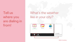 Tell us
where you
are dialing in
from!
What’s the weather
like in your city?
 