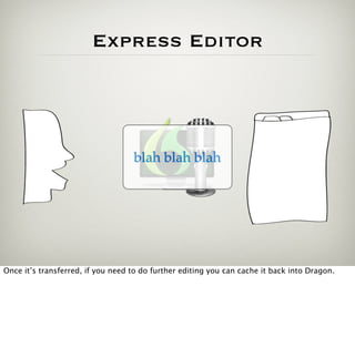 Express Editor




                                   blah blah blah




Once it’s transferred, if you need to do further editing you can cache it back into Dragon.
 