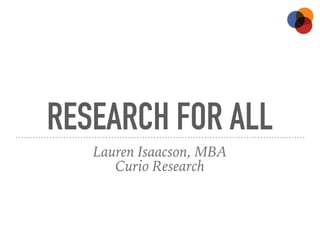RESEARCH FOR ALL
Lauren Isaacson, MBA
Curio Research
 