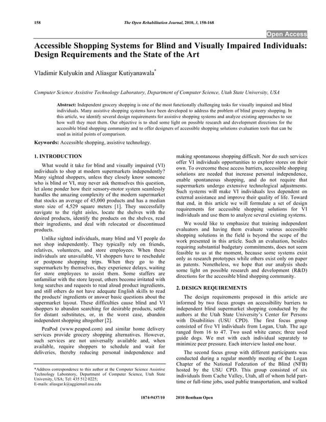 Accessible Shopping Systems for Blind and Visually Impaired Individuals