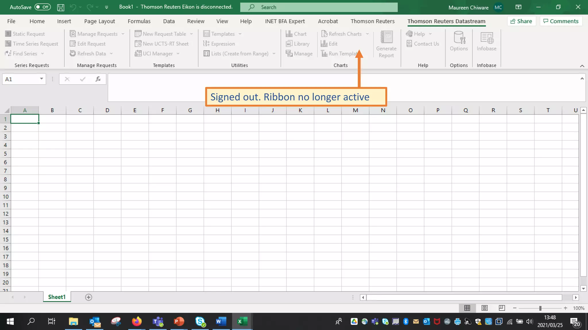 Signed out. Ribbon no longer active
 