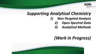 Supporting Analytical Chemistry
1) Non-Targeted Analysis
2) Open Spectral Data
3) Analytical Methods
(Work in Progress)
 