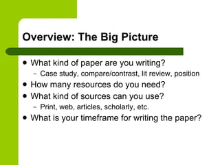 Overview: The Big Picture ,[object Object],[object Object],[object Object],[object Object],[object Object],[object Object]