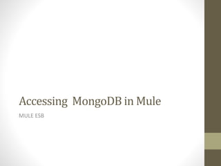 Accessing MongoDB in Mule
MULE ESB
 